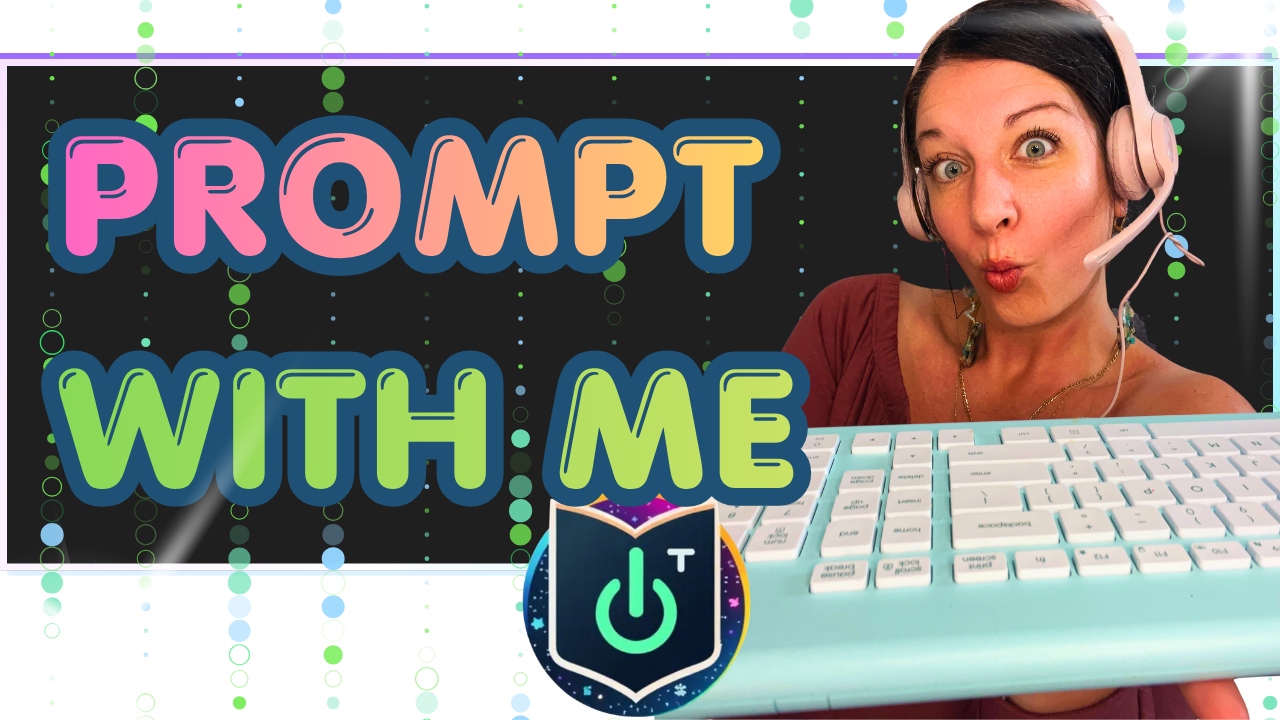 Justine Gonzalez wearing a headset next to a Prompt With Me banner